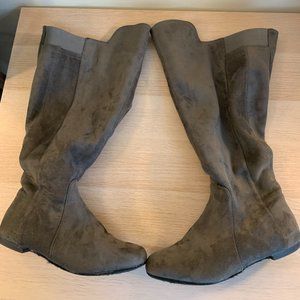 Gray suede over the knee boots